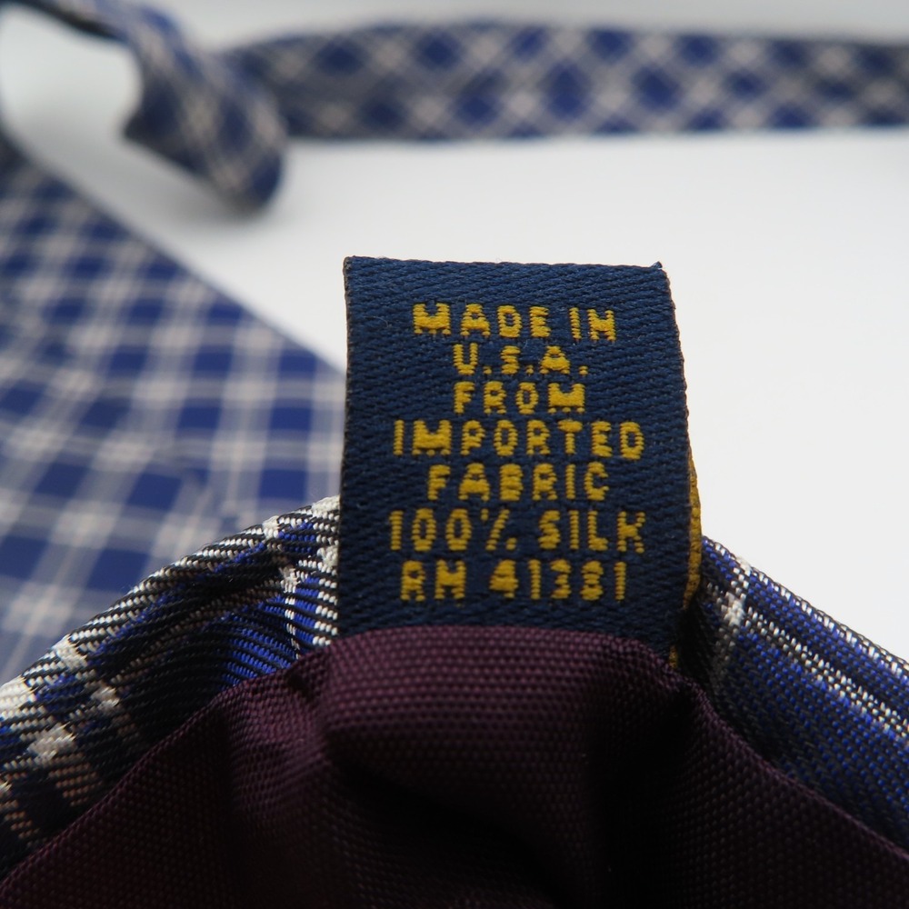 Ralph Lauren Polo Tie Silk Blue White Checked 3.75" Wide 59" Long USA University - Picture 7 of 7